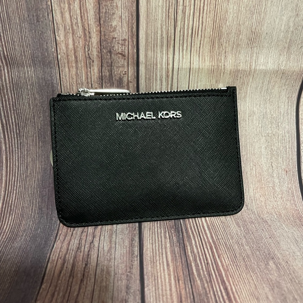 Michael Kors Card Holder Black with Silver Hardware